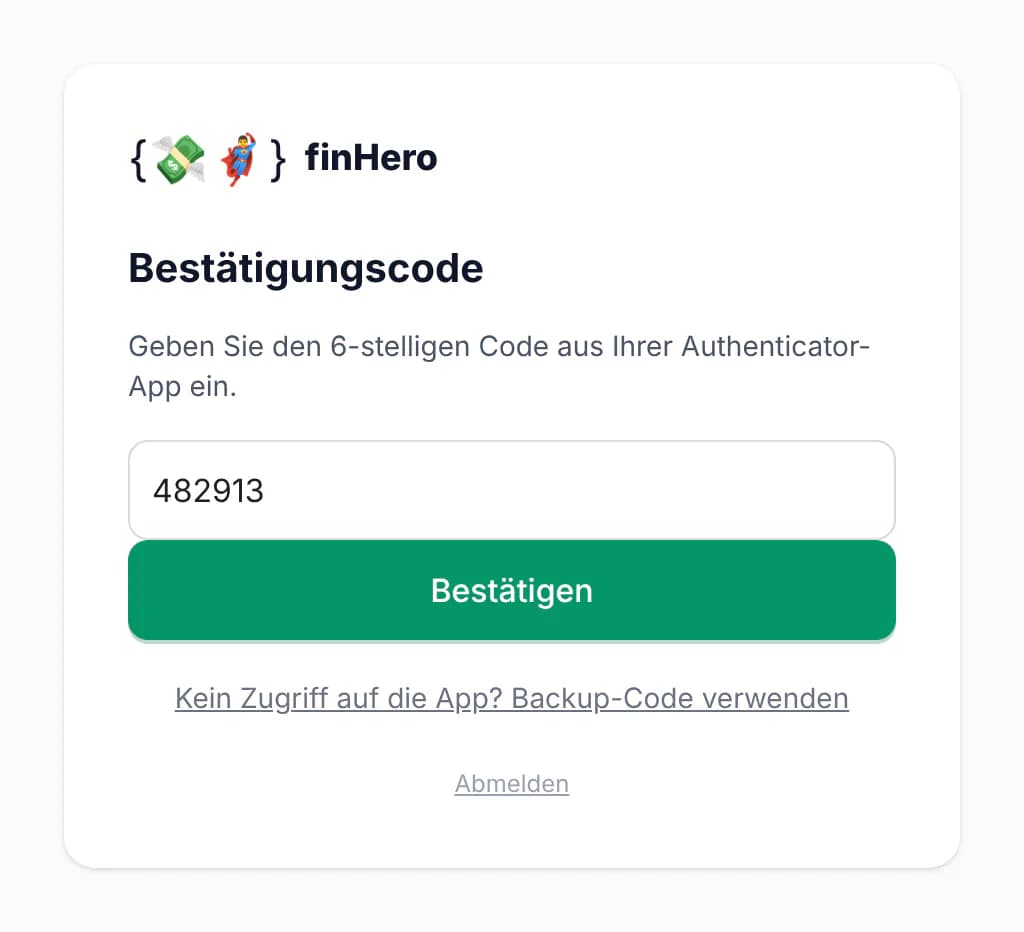 Abfrage des Bestätigungscodes aus der Authenticator-App bei der Anmeldung